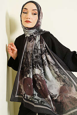 Melia Desen Bambu Kraş Şal Antrasit 