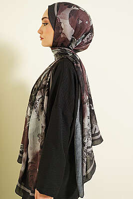 Melia Desen Bambu Kraş Şal Antrasit - Başörtüsü