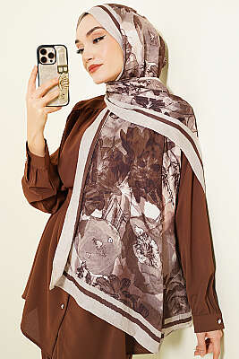 Melia Desen Bambu Kraş Şal Bej Kahve 