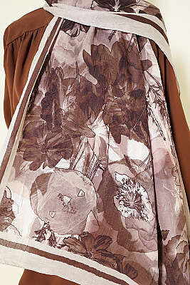 Melia Desen Bambu Kraş Şal Bej Kahve - Başörtüsü