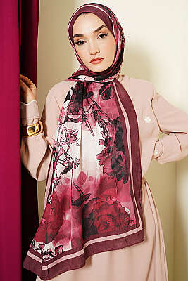 Melia Desen Bambu Kraş Şal Bordo 