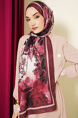 Melia Desen Bambu Kraş Şal Bordo - Başörtüsü