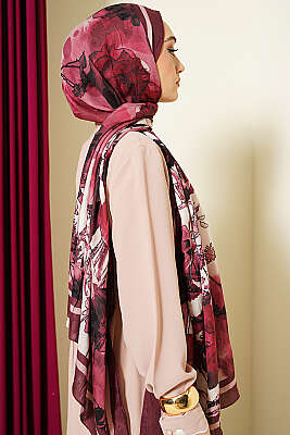 Melia Desen Bambu Kraş Şal Bordo - Başörtüsü