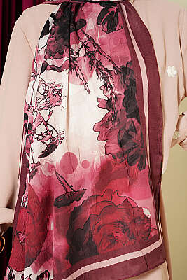 Melia Desen Bambu Kraş Şal Bordo - Başörtüsü