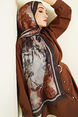 Melia Desen Bambu Kraş Şal Füme 