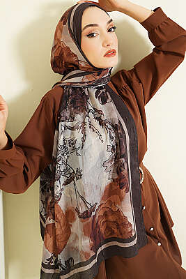 Melia Desen Bambu Kraş Şal Füme - Başörtüsü