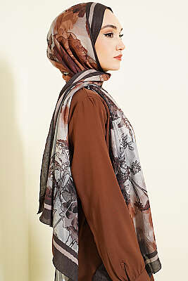 Melia Desen Bambu Kraş Şal Füme - Başörtüsü