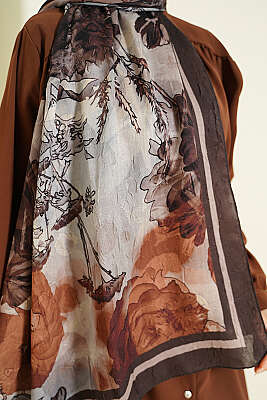 Melia Desen Bambu Kraş Şal Füme - Başörtüsü