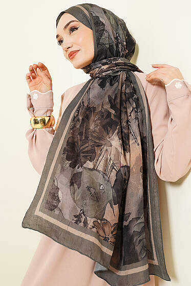 Melia Desen Bambu Kraş Şal Haki - Başörtüsü