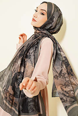 Melia Desen Bambu Kraş Şal Haki - Başörtüsü