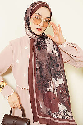 Melia Desen Bambu Kraş Şal Kahve 