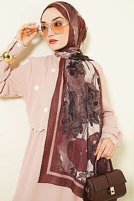Melia Desen Bambu Kraş Şal Kahve - Başörtüsü