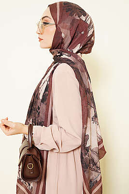 Melia Desen Bambu Kraş Şal Kahve - Başörtüsü