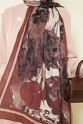 Melia Desen Bambu Kraş Şal Kahve - Başörtüsü