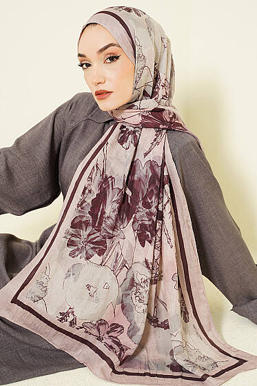 Melia Desen Bambu Kraş Şal Kum Bej - Başörtüsü