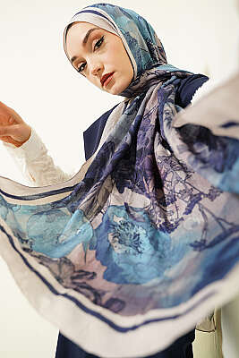 Melia Desen Bambu Kraş Şal Lacivert 