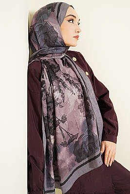 Melia Desen Bambu Kraş Şal Lila - Başörtüsü