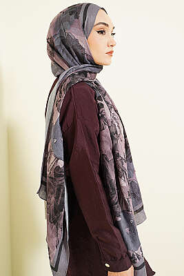 Melia Desen Bambu Kraş Şal Lila - Başörtüsü