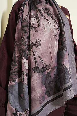 Melia Desen Bambu Kraş Şal Lila - Başörtüsü