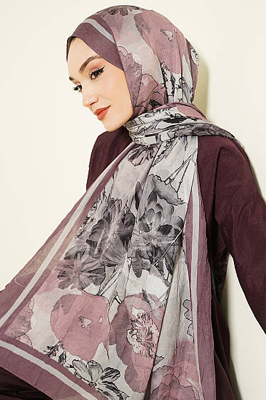 Melia Desen Bambu Kraş Şal Pudra - Başörtüsü
