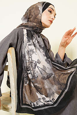 Melia Desen Bambu Kraş Şal Siyah - MODA KAŞMİR