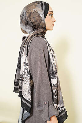 Melia Desen Bambu Kraş Şal Siyah - Başörtüsü