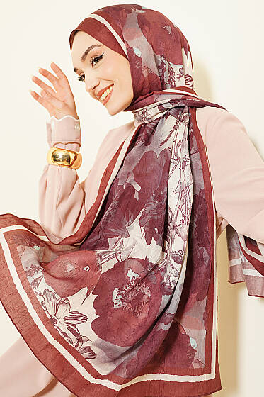 Melia Desen Bambu Kraş Şal Taba - Başörtüsü
