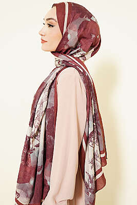 Melia Desen Bambu Kraş Şal Taba - Başörtüsü