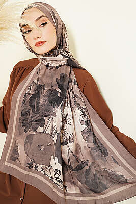 Melia Desen Bambu Kraş Şal Vizon 