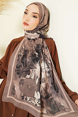 Melia Desen Bambu Kraş Şal Vizon - Başörtüsü