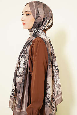 Melia Desen Bambu Kraş Şal Vizon - Başörtüsü