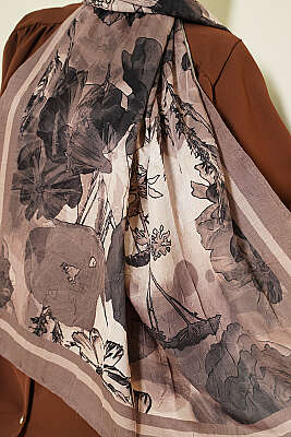 Melia Desen Bambu Kraş Şal Vizon - Başörtüsü