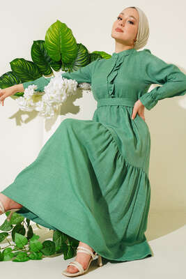 Meloni Keten Hakim Yaka Düğmeli Elbise Benetton 