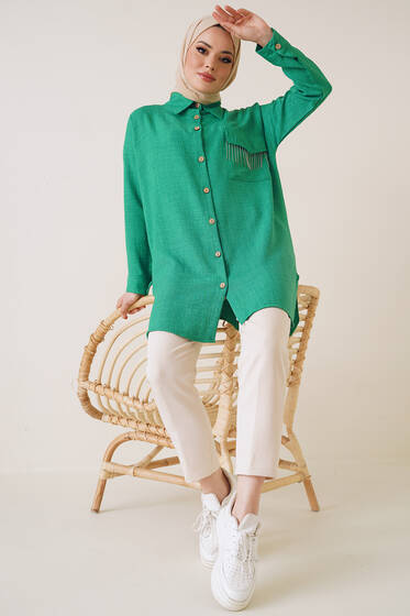 Meloni Tek Cepli Keten Gömlek Benetton - Gömlek