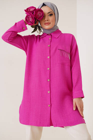Meloni Tek Cepli Keten Gömlek Fusya - Gömlek