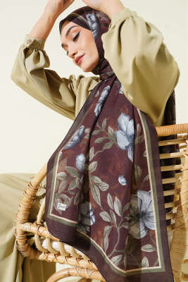 Menekşe Desen Modal Şal Acı Kahve 