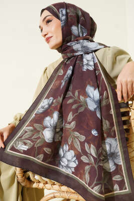 Menekşe Desen Modal Şal Acı Kahve - Başörtüsü