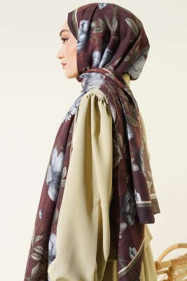 Menekşe Desen Modal Şal Acı Kahve - Başörtüsü