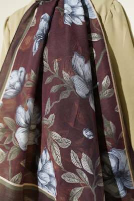 Menekşe Desen Modal Şal Acı Kahve - Başörtüsü