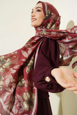Menekşe Desen Modal Şal Bordo - VERTU (NYD TEKSTİL)