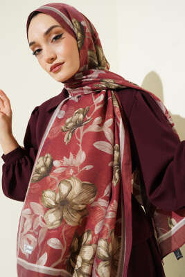 Menekşe Desen Modal Şal Bordo - Başörtüsü