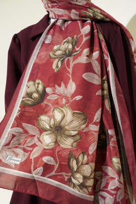 Menekşe Desen Modal Şal Bordo - Başörtüsü