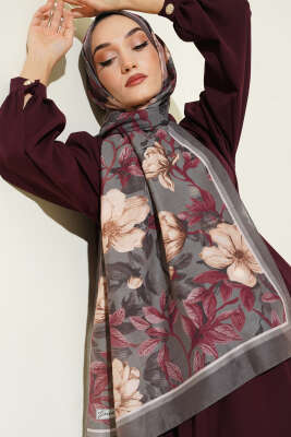 Menekşe Desen Modal Şal Füme 