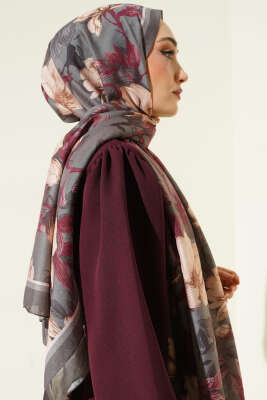 Menekşe Desen Modal Şal Füme - Başörtüsü