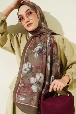 Menekşe Desen Modal Şal Haki 