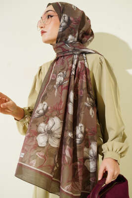 Menekşe Desen Modal Şal Haki - Başörtüsü