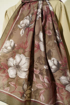 Menekşe Desen Modal Şal Haki - Başörtüsü