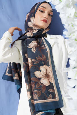 Menekşe Desen Modal Şal İndigo 