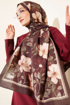 Menekşe Desen Modal Şal Koyu Kahve - VERTU (NYD TEKSTİL)