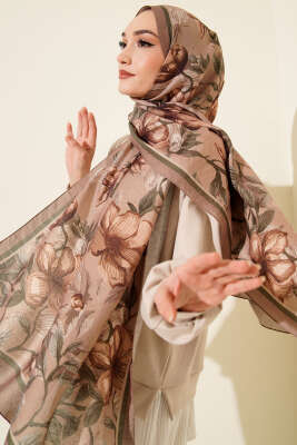 Menekşe Desen Modal Şal Kum Bej - VERTU (NYD TEKSTİL)